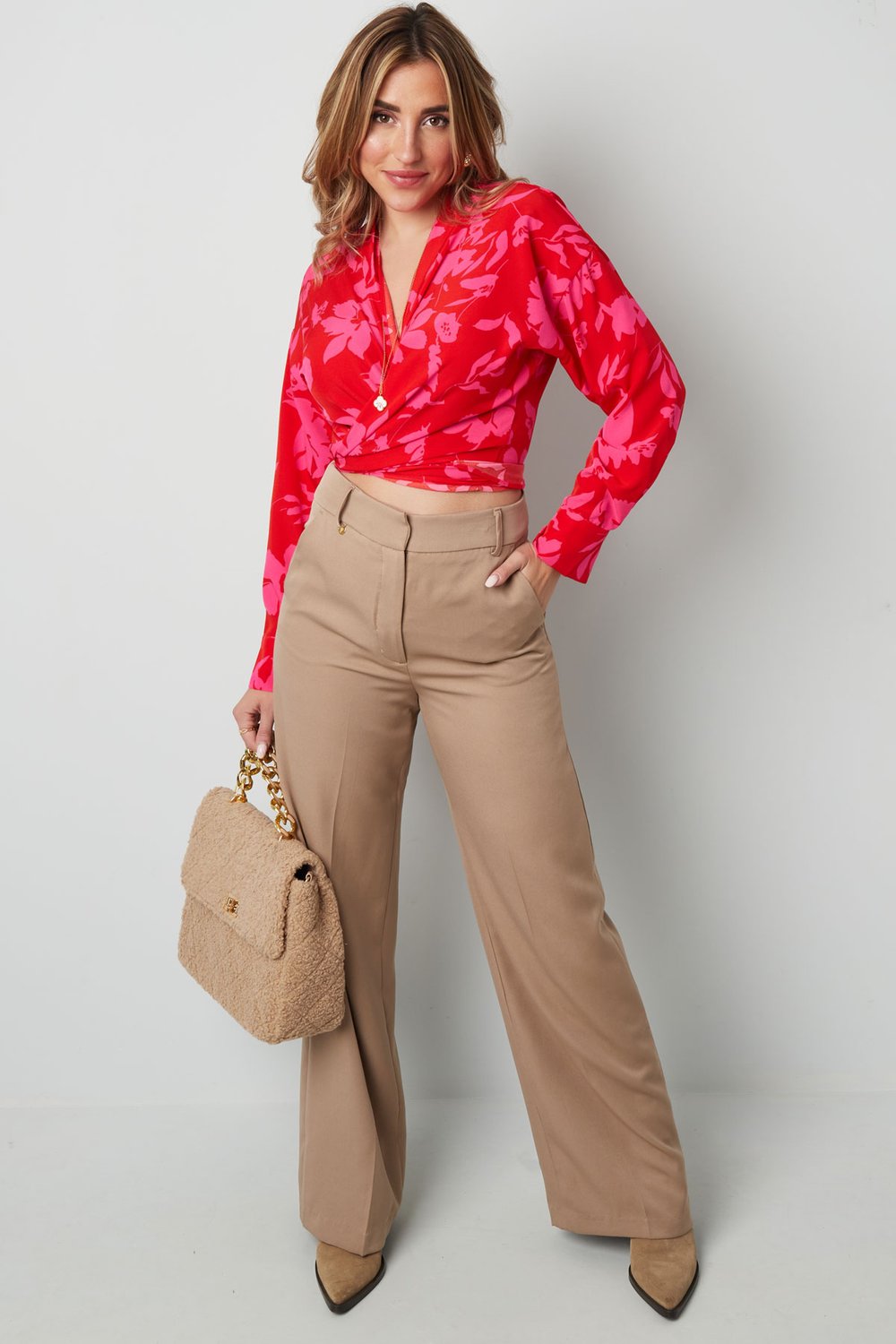 Wickelbluse Blumendruck rosa rot h5Bild5