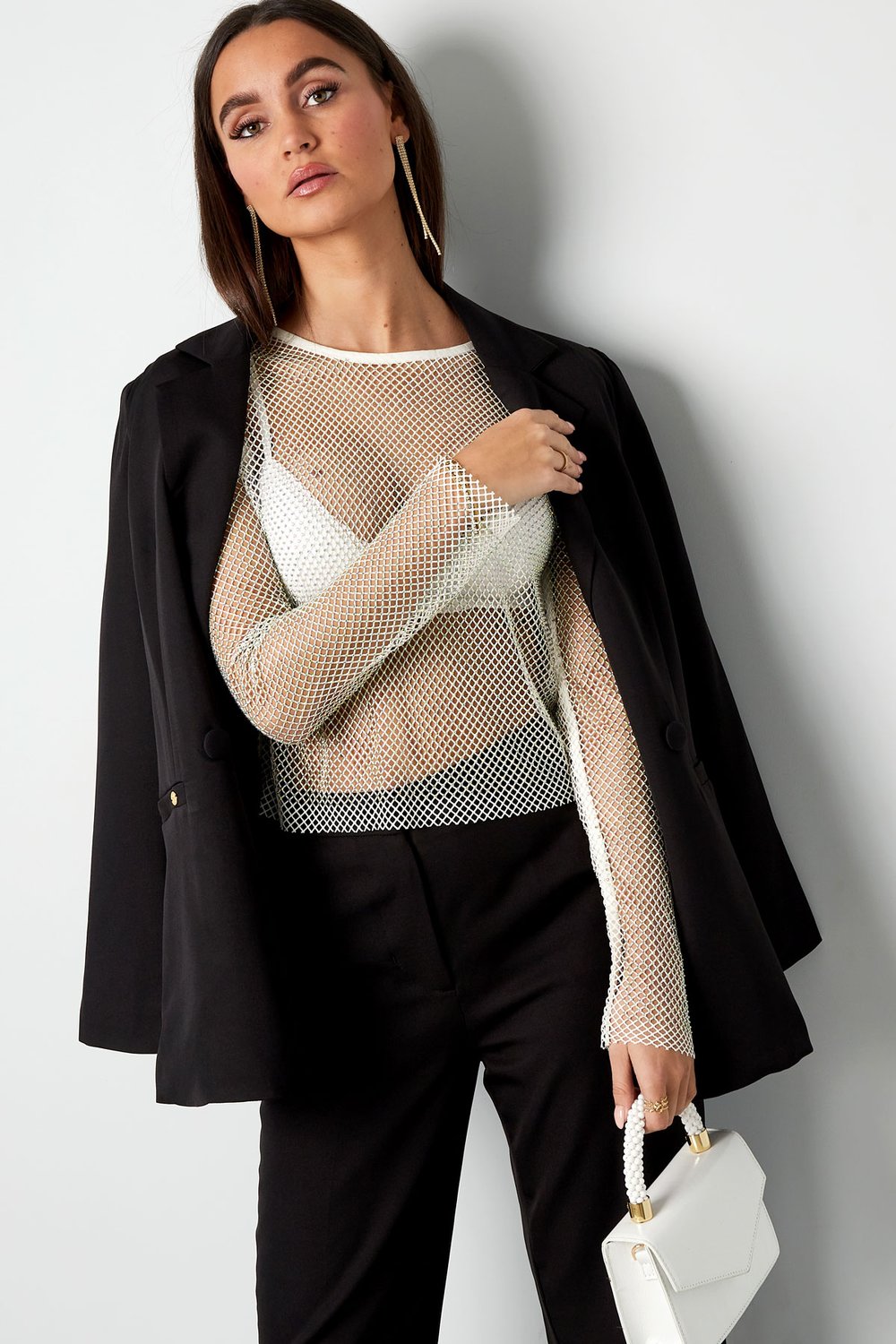 Top scintillante a maniche lunghe - bianco - S Immagine12