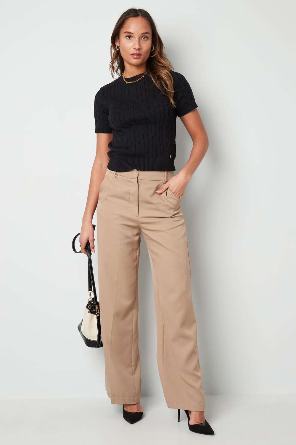 Strickpullover mit Zopfmuster und kurzen Ärmeln klein/mittel – weiß h5Bild7