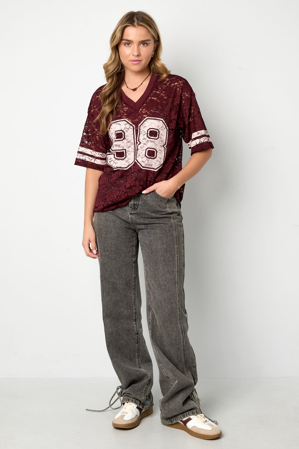 V-Neck Lace American T-shirt Picture11