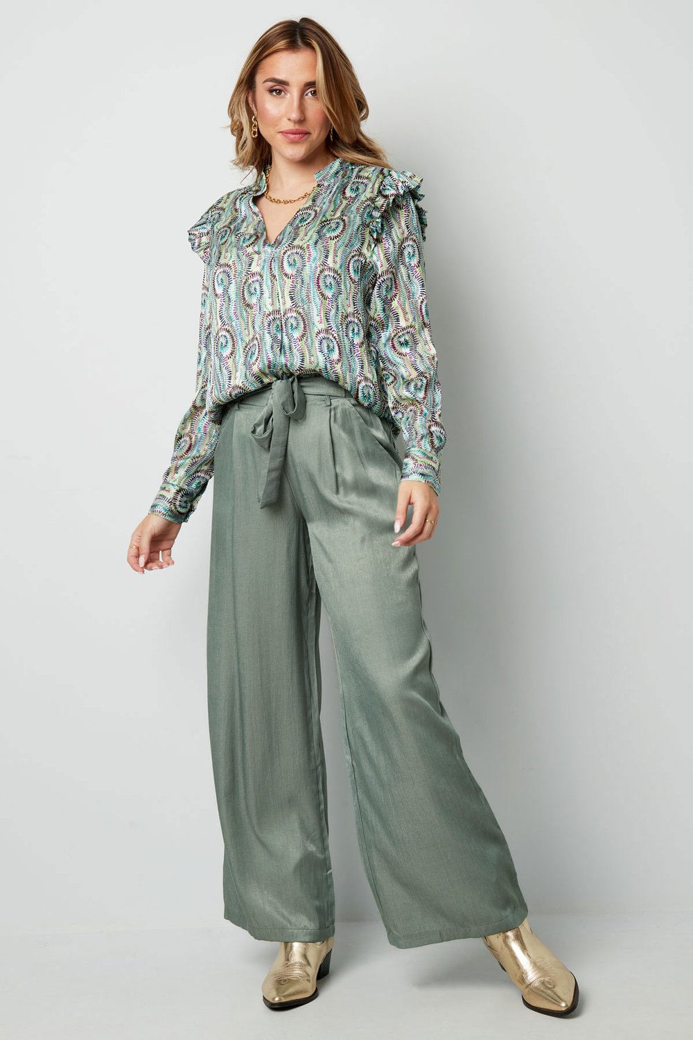 Pantalone lungo dettaglio fiocco beige Immagine7