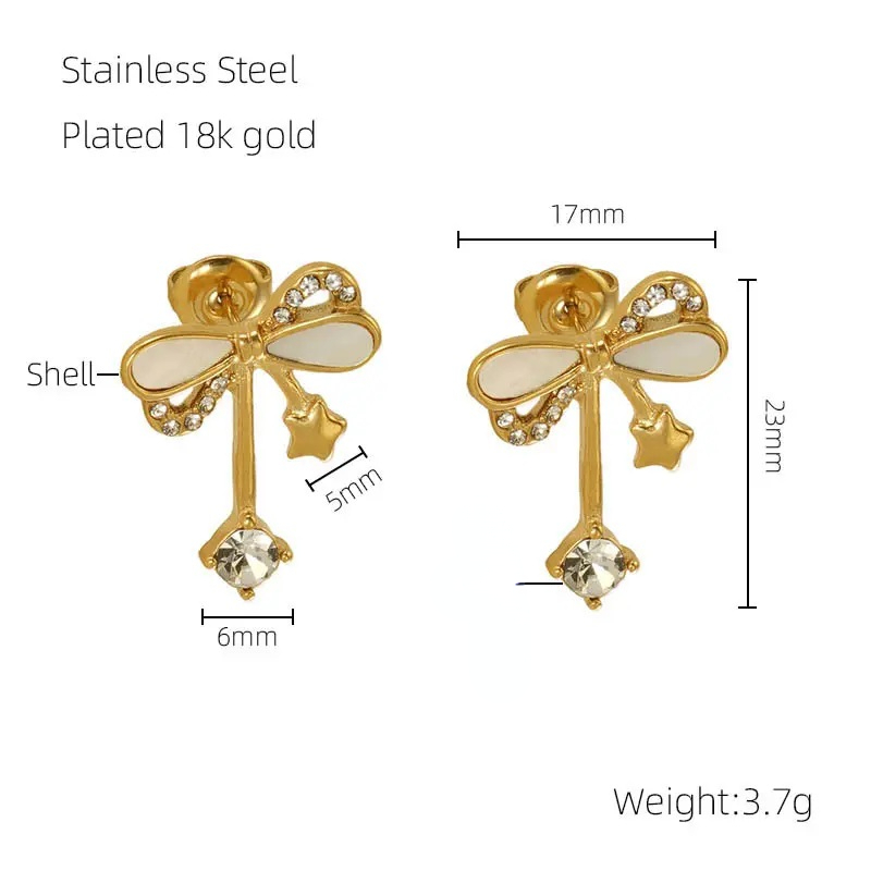 Bow Knot Stainless Steel Gold Color Stud Earrings h5Picture2
