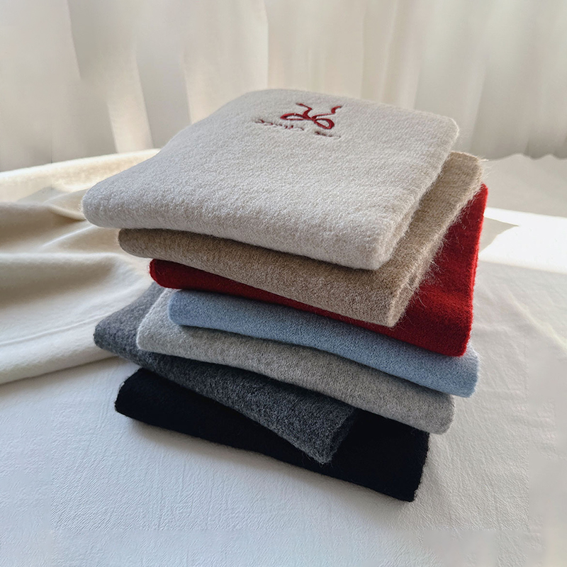 1 Stück einfarbiger Winterschal aus Viskose und Wolle mit Schleife und Stickerei h5Bild2