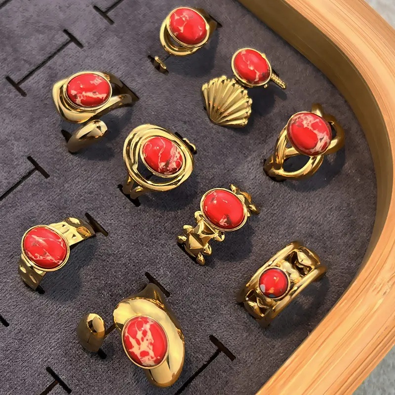 1 Parça Paslanmaz Çelik Altın Rengi Gösterişli Yüzük h5Resim2