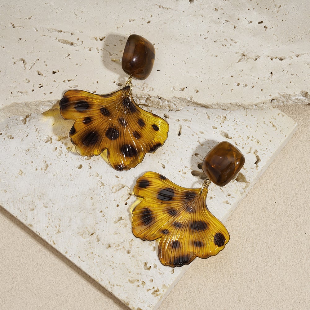 1 Paar Retro-Ohrhänger aus Acryl mit Leopardenmuster und Blättern h5Bild5