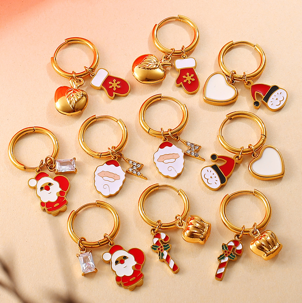 1 Pair Christmas Stainless Steel Gold Color Drop Earrings h5Picture2