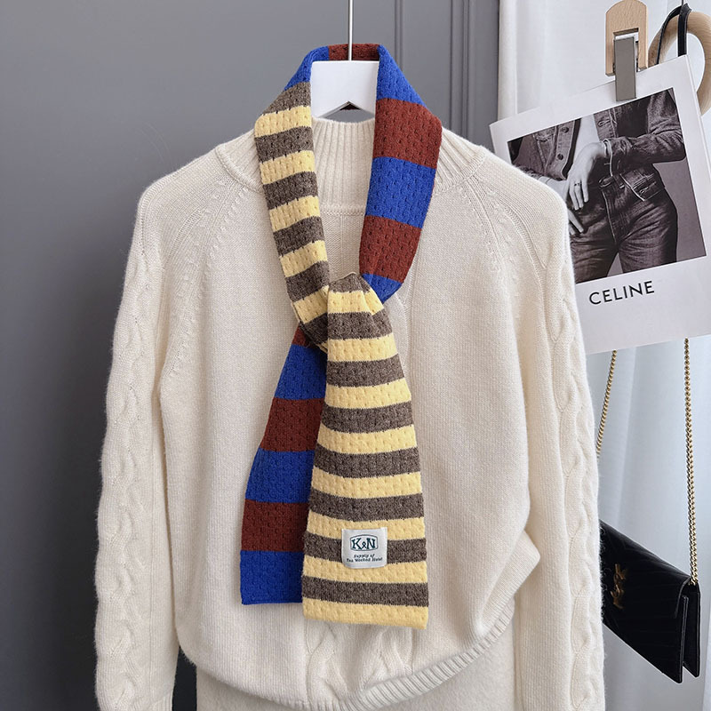 1 Piece Color-blocking Striped Knitted Scarf h5Picture4