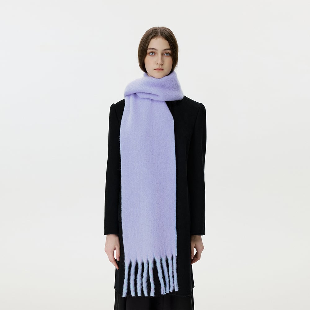 1 Piece Wool & Polyester Tassel Color-blocked Winter Scarf