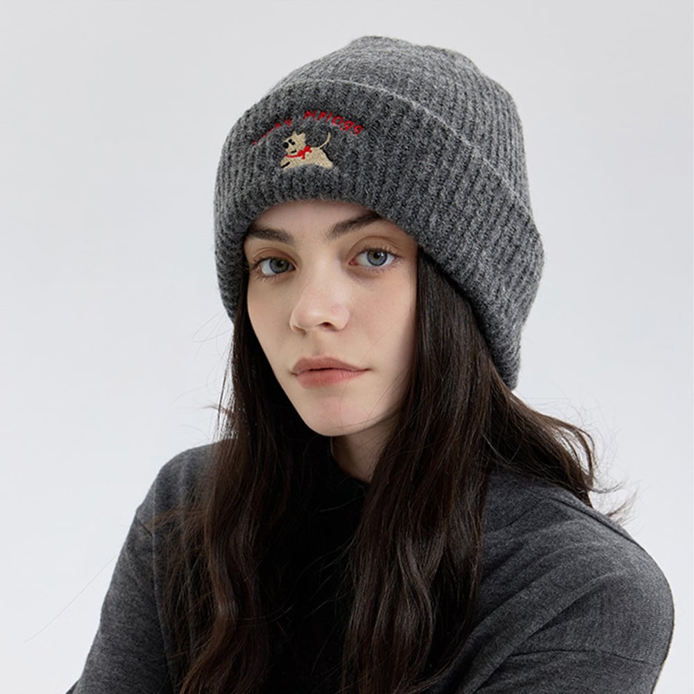 1 Piece Cute Embroidered Dog Rayon Knitted Hat h5Picture4