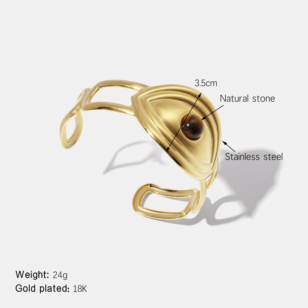 Retro Devil's Eye Stainless Steel Natural Stone Cuff Bracelet