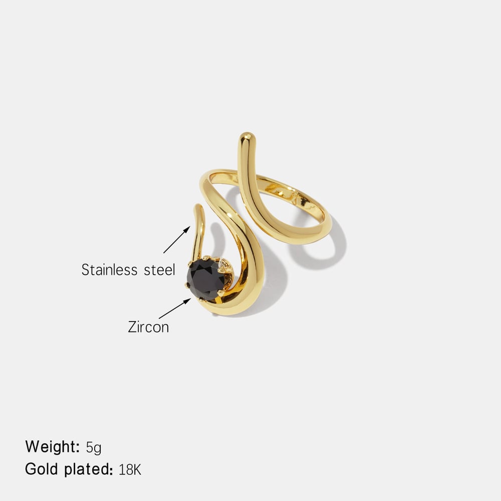Irregular Shape Zircon Stainless Steel Gold Color Gemstone Ring