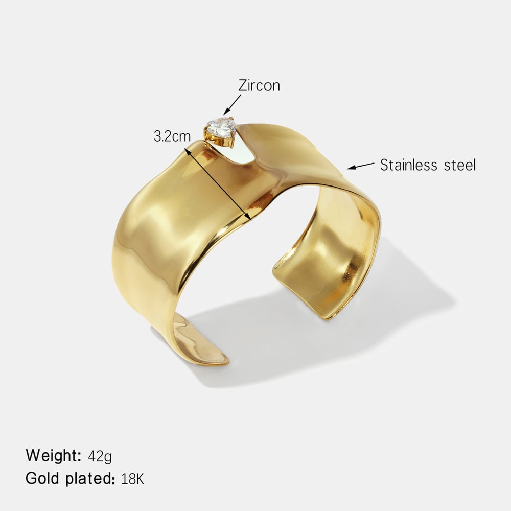 Light Luxury Solid Color Stainless Steel Zircon Cuff Bracelet