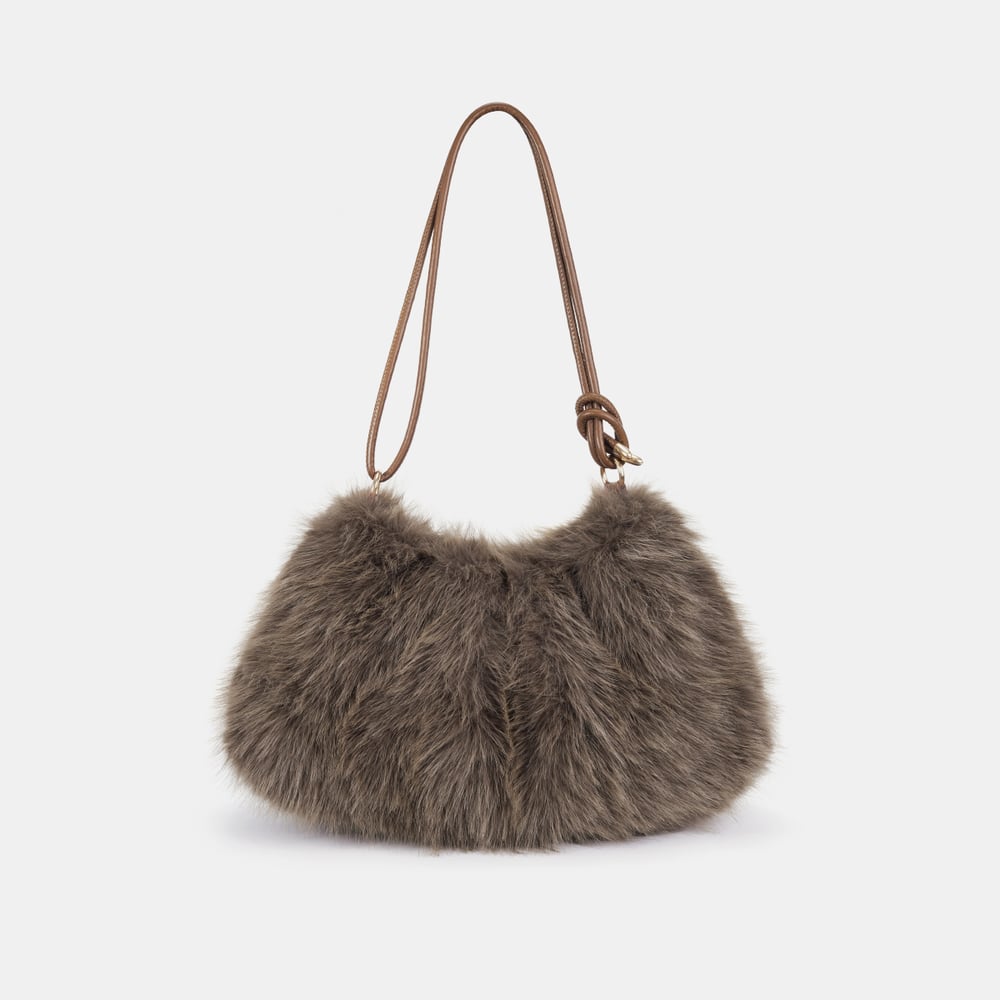 1 Piece Strap Knot Furry Solid Color Women's Shoulder Bags h5Picture2