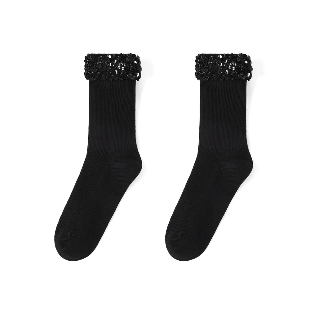 1 Stück leichte, luxuriöse, gestrickte Damensocken mit Pailletten in Wadenlänge