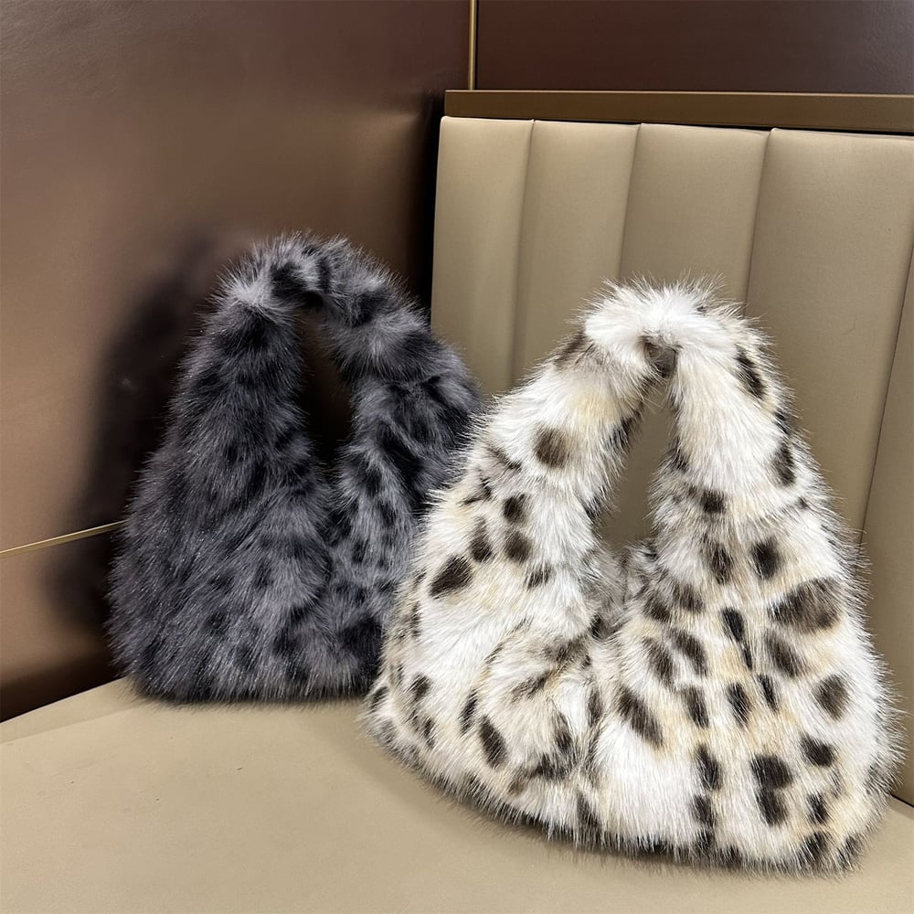 Sac bandoulière femme luxueux et décontracté à imprimé léopard en fausse fourrure (1 pièce) h5Image2