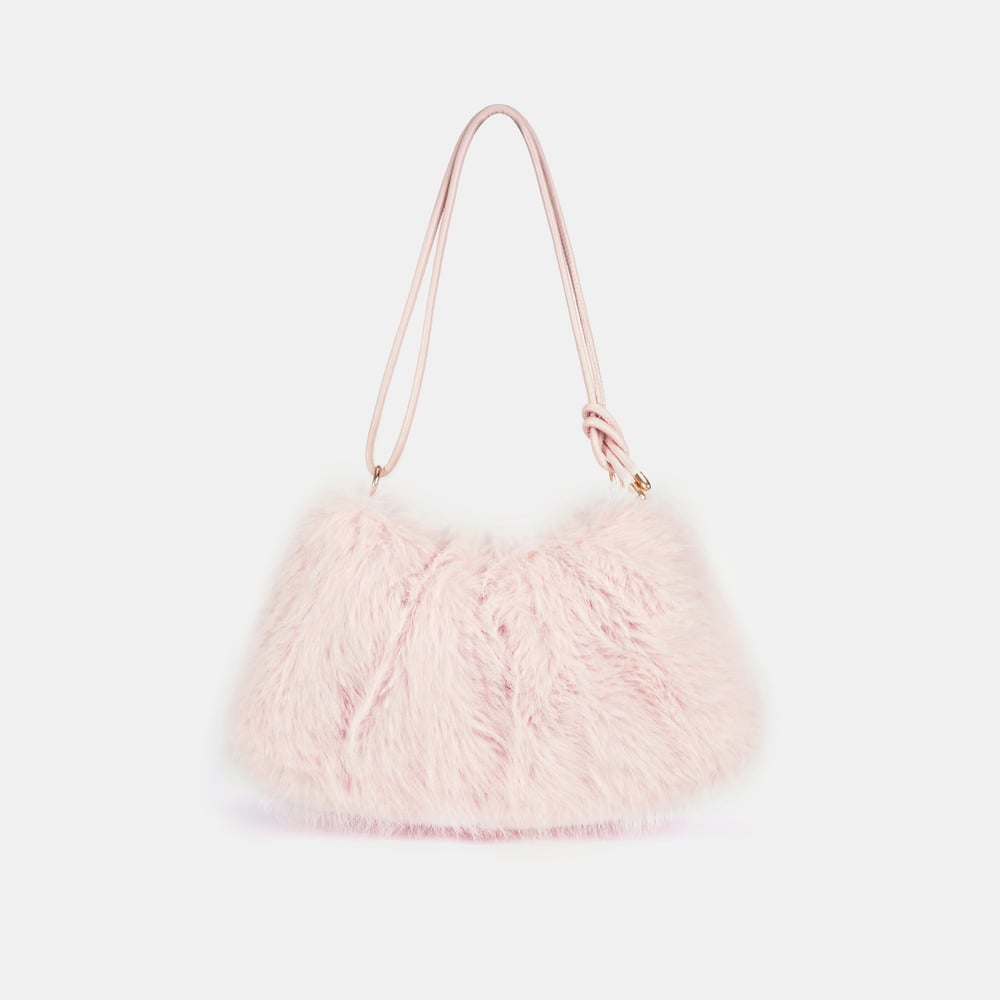 1 Piece Strap Knot Furry Solid Color Women's Shoulder Bags h5Picture4