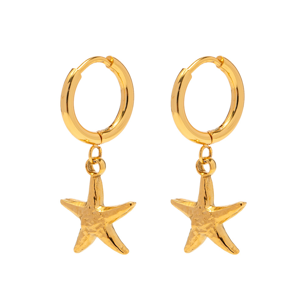 french retro  style  gold stainless steel starfish pendant earrings fashionable women's versatile titanium steel non-fading earrings h5Picture6