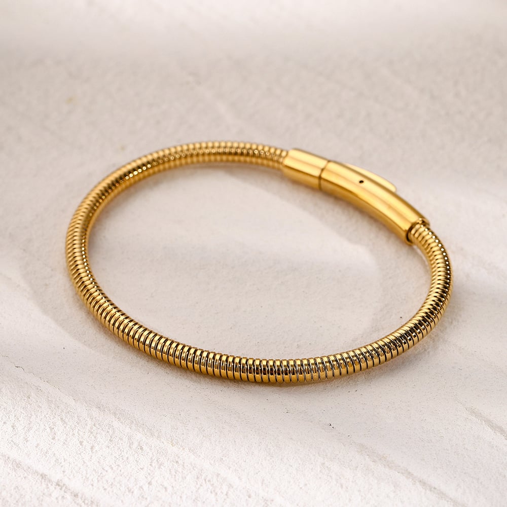 gold stainless steel simple bracelet  cold style unique design gold round snake bone chain bracelet h5Picture5