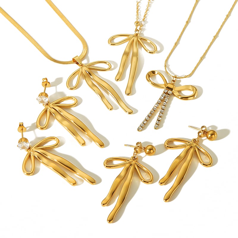 1 pair of personalized fashion  gold-plated stainless steel geometric long bow pendant earrings for women's jewelry for daily wear Picture3