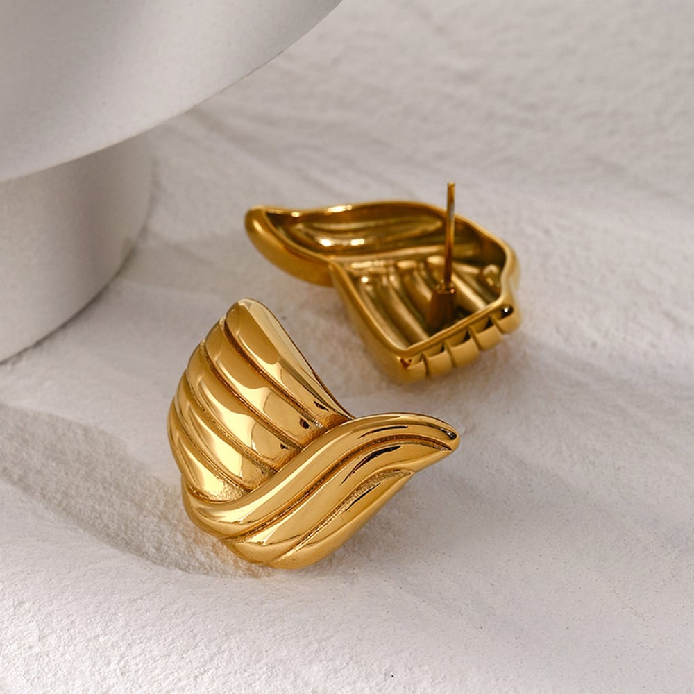 stainless steel/threaded wave-shaped earrings with unique design on the left and right sides, high-grade titanium steel color matching earrings h5Picture6