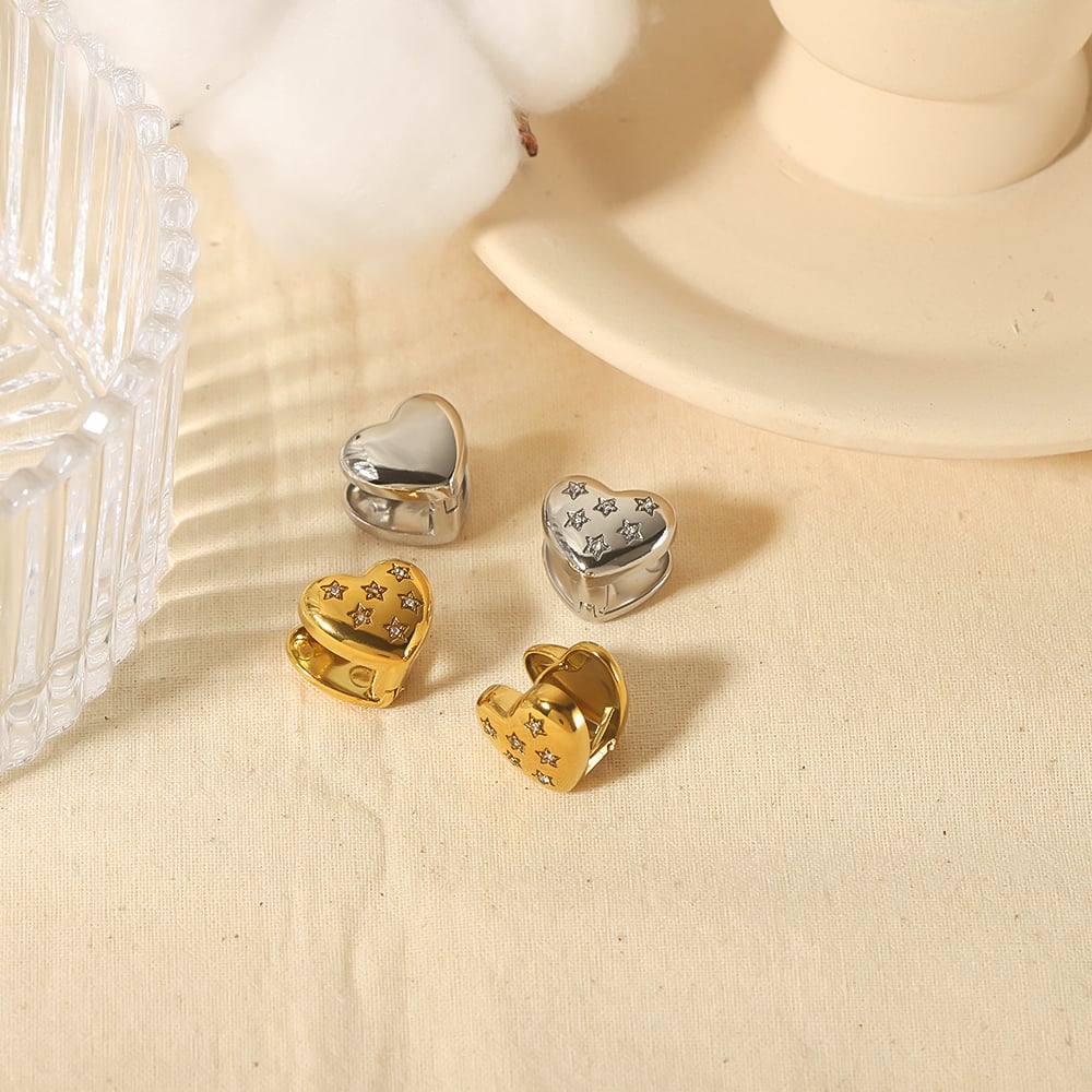 1 pair of classic fashion  gold-plated stainless steel double-sided diamond heart earrings for women's jewelry for daily wear Picture4