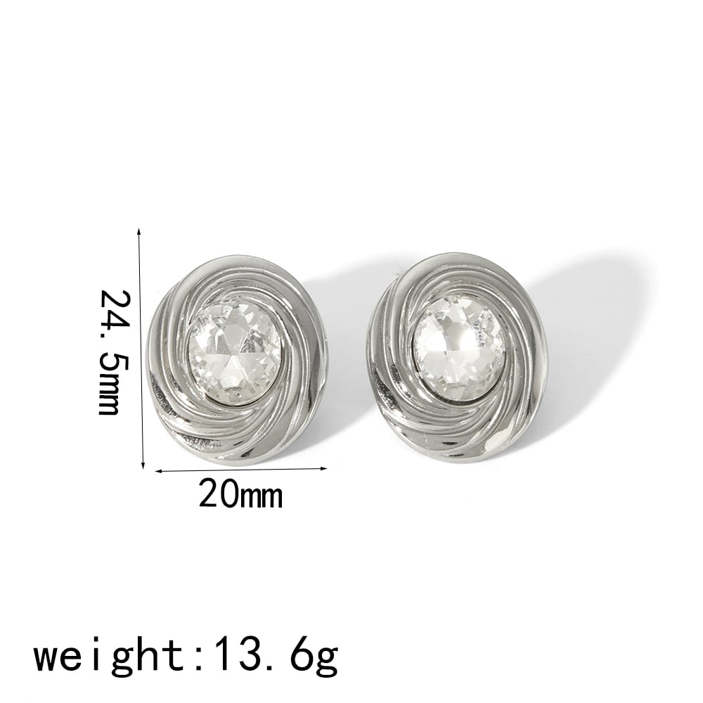 1 pair of simple and stylish  gold-plated stainless steel diamond threaded oval earrings for women's daily wear Picture8