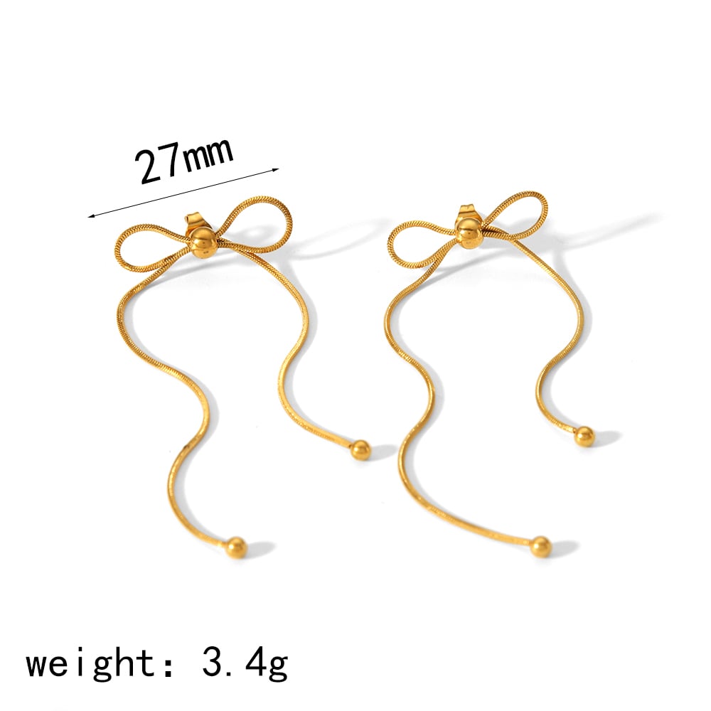 1 pair of fashionable  gold-plated stainless steel bow tassel earrings for women for daily wear h5Picture7