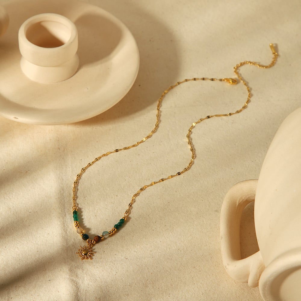 1 piece exquisite fashion  gold-plated stainless steel sun pendant colorful bead necklace women's jewelry daily wear Picture4