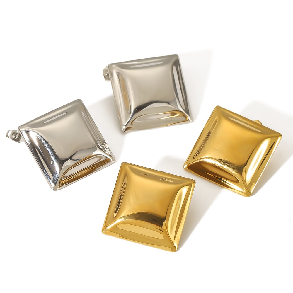 1 pair of fashionable high quality  gold plated stainless steel geometric square earrings suitable for women's daily wear Picture4