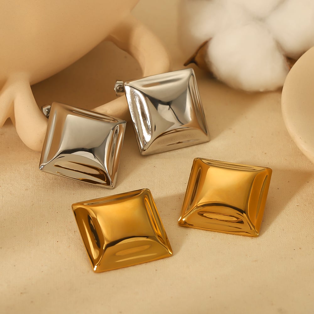 1 pair of fashionable high quality  gold plated stainless steel geometric square earrings suitable for women's daily wear Picture3