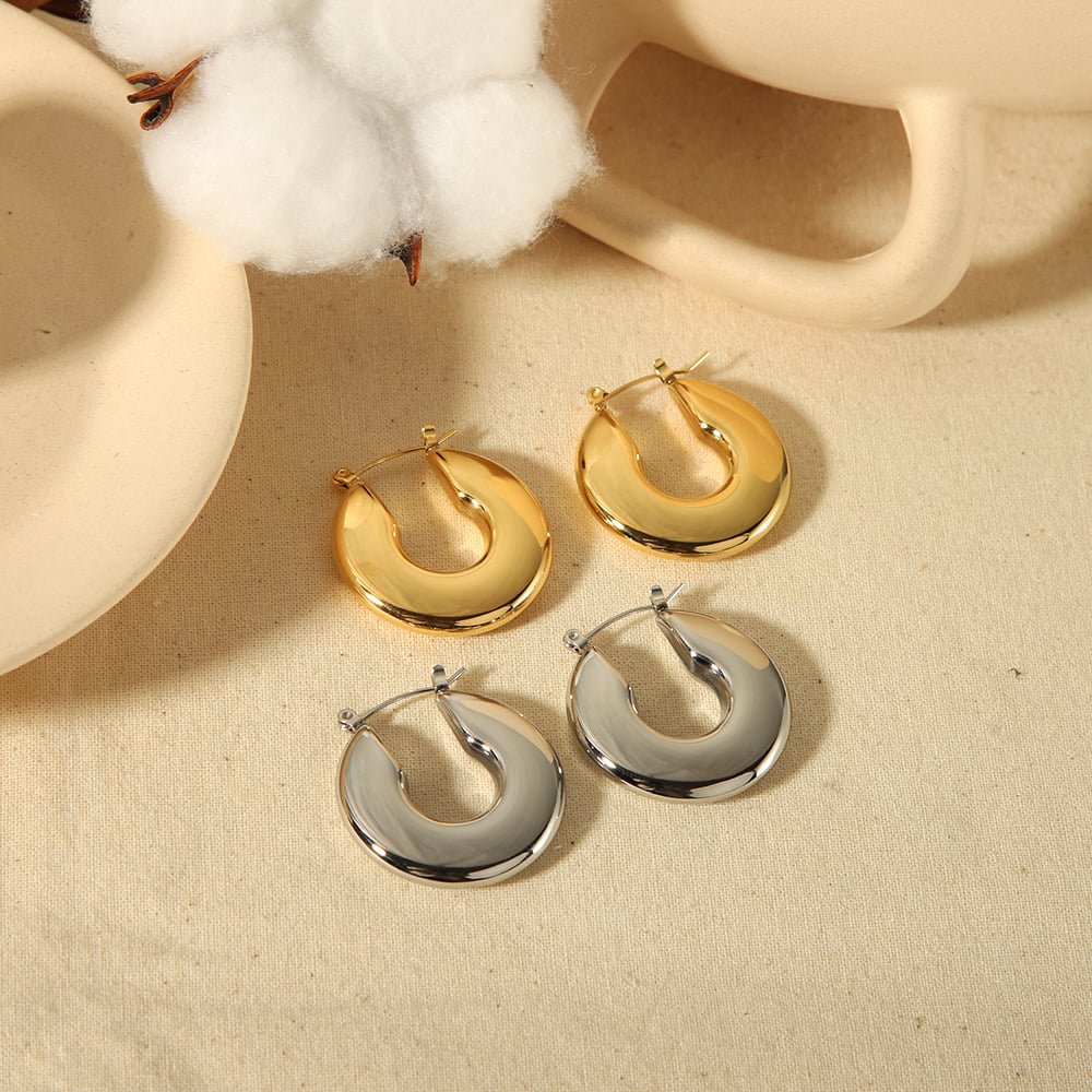 1 pair simple series classic solid color stainless steel  gold plated women hoop earrings Picture4