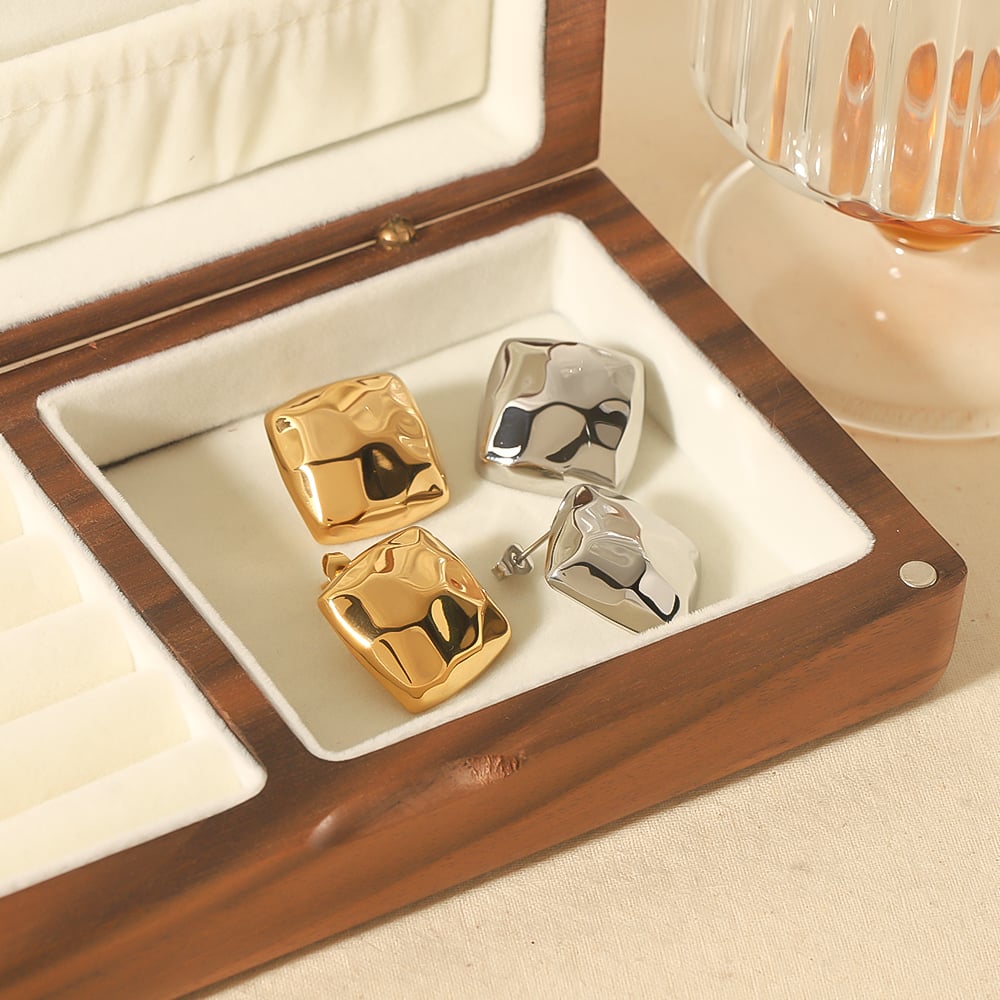 1 pair of simple classic  gold-plated stainless steel geometric square polyhedron earrings for women's jewelry for daily wear Picture4