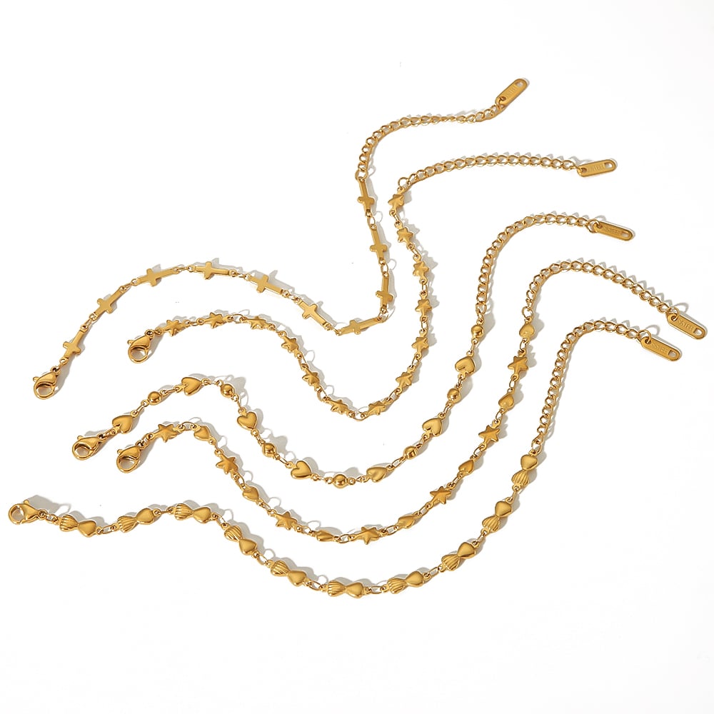 1 pair of stylish simple  gold-plated stainless steel cross love star chain bracelet women's jewelry daily wear Picture5