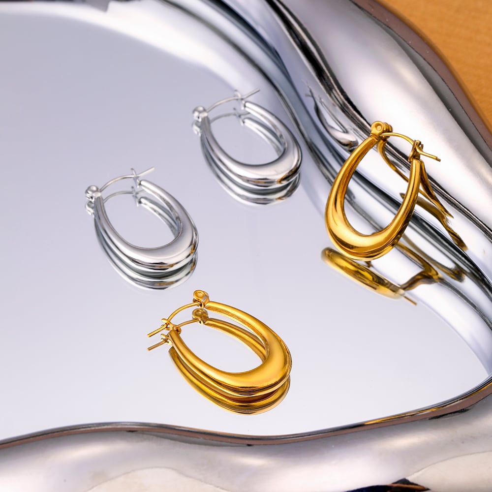1 pair simple series simple geometric stainless steel  gold plated women hoop earrings Picture3