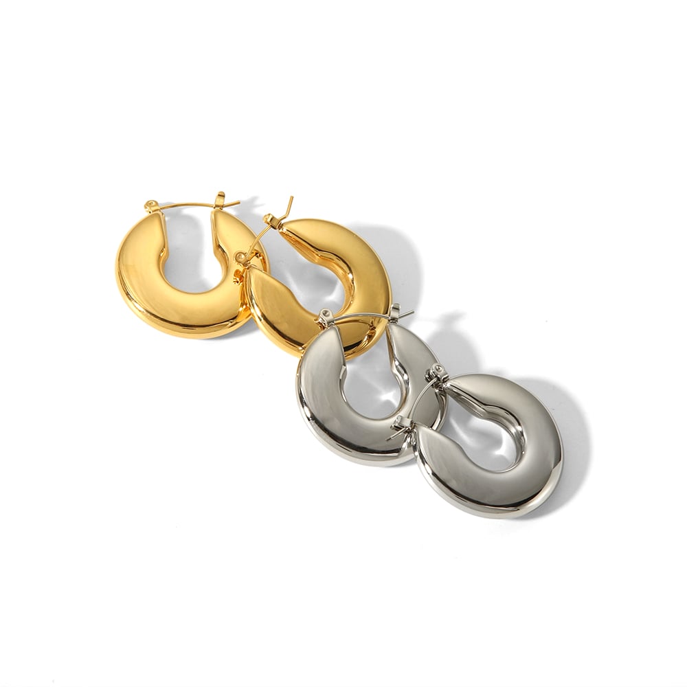 1 pair simple series classic solid color stainless steel  gold plated women hoop earrings Picture5