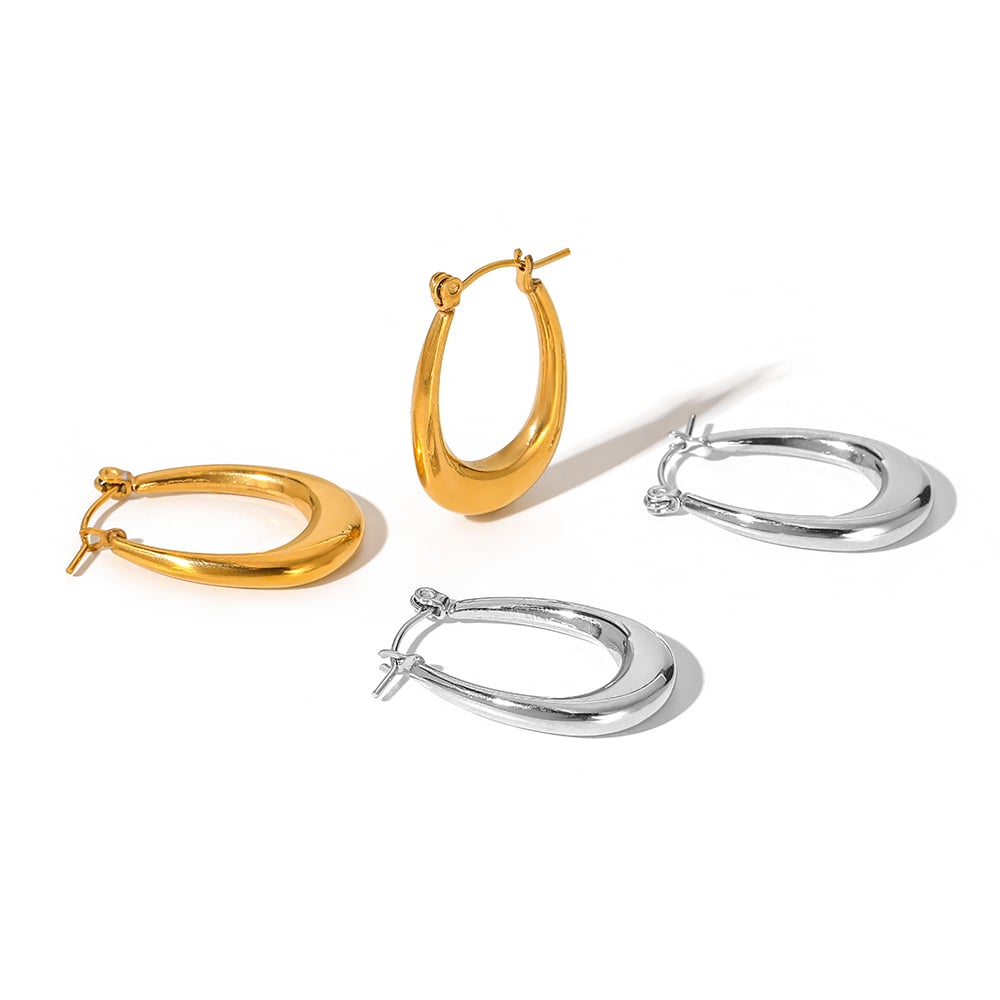 1 pair simple series simple geometric stainless steel  gold plated women hoop earrings Picture5