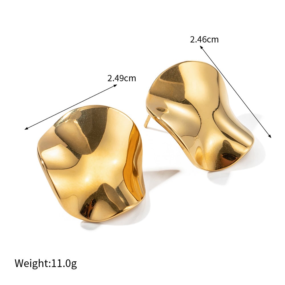 1 pair simple style glossy irregular round shape stainless steel  gold plated women's stud earrings h5Picture4