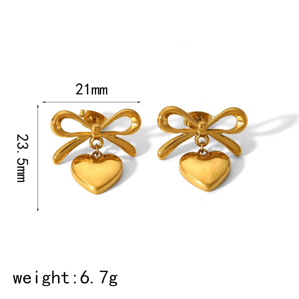 1 pair of creative and fashionable  gold-plated stainless steel color matching bow pendant earrings for women's jewelry for daily wear Picture5