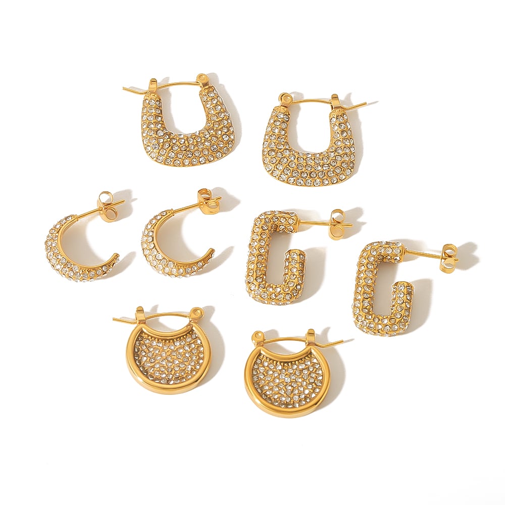 1 pair luxurious series retro geometric  gold plated rhinestone women hoop earrings Picture5