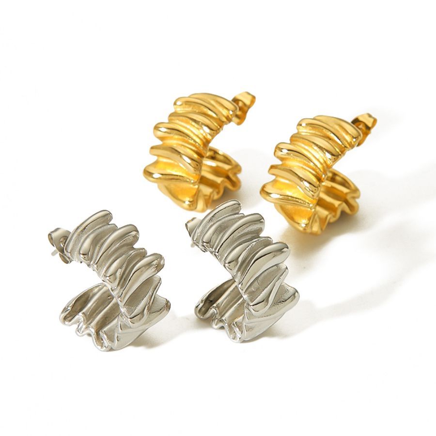 1 pair simple series daily solid color stainless steel  gold plated women stud earrings h5Picture5