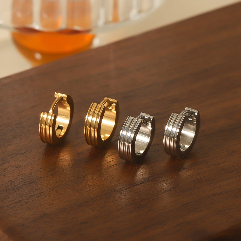 1 pair of simple classic  gold plated stainless steel geometric hoop earrings for women jewelry daily wear Picture5