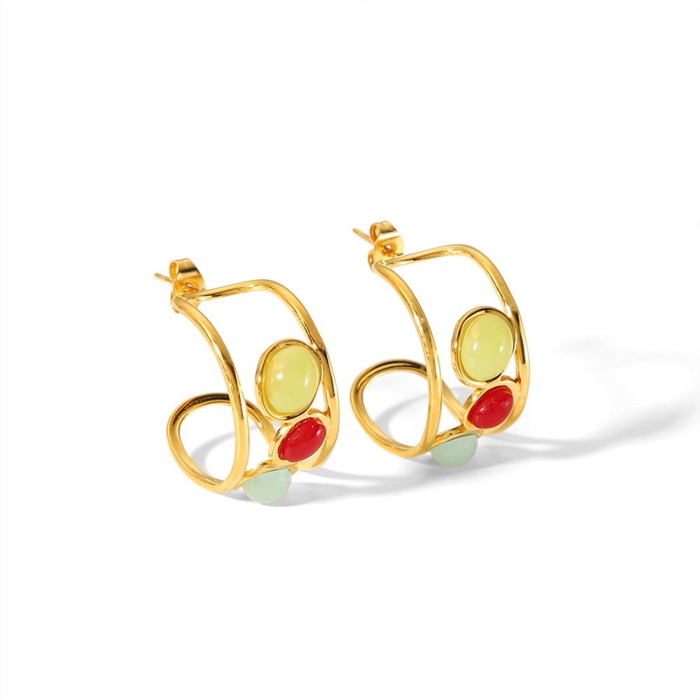 1 pair of creative and fashionable  gold-plated stainless steel hollow geometric gemstone earrings for women for daily wear Picture6