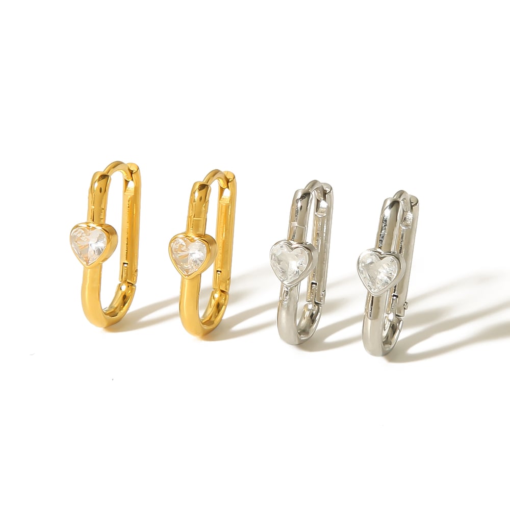 1 pair of simple and fashionable  gold-plated stainless steel diamond heart wire earrings for women's daily wear Picture5