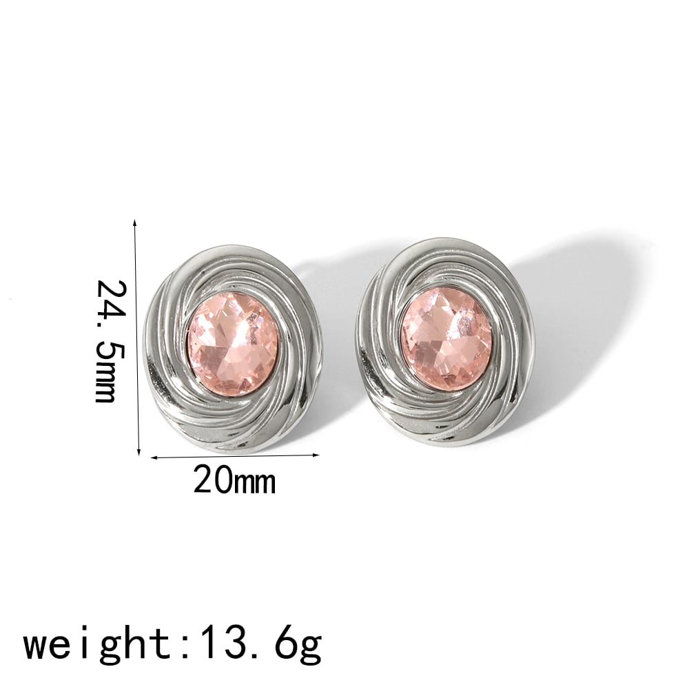 1 pair of simple and stylish  gold-plated stainless steel diamond threaded oval earrings for women's daily wear Picture6