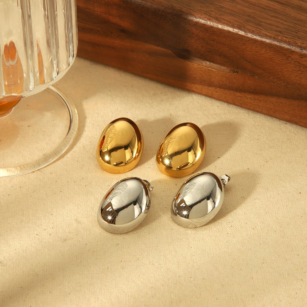 1 pair of classic high quality  stainless steel polished oval earrings women jewelry daily wear Picture4