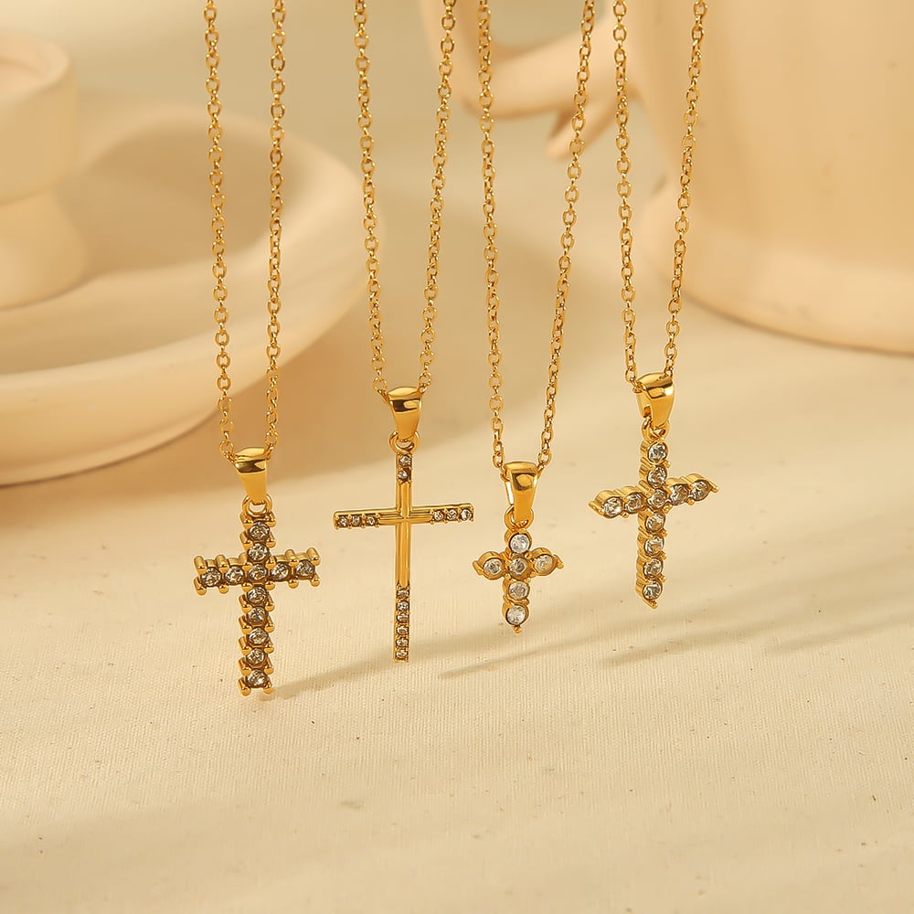 1 piece of simple and stylish  gold-plated stainless steel cross diamond pendant necklace for women's jewelry for daily wear h5Picture3
