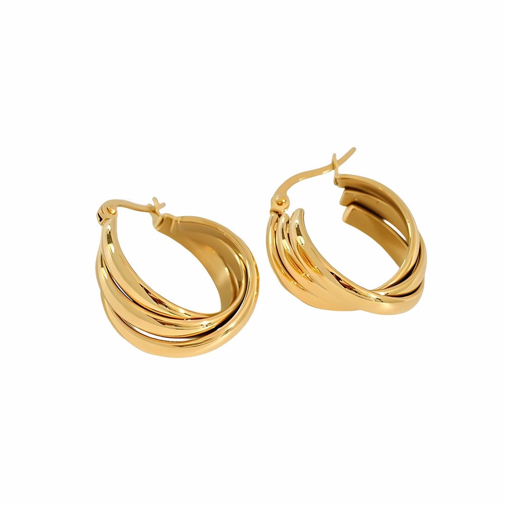 1 pair of simple classic  gold-plated stainless steel shiny multi-layer coil earrings for women's jewelry for daily wear Picture4