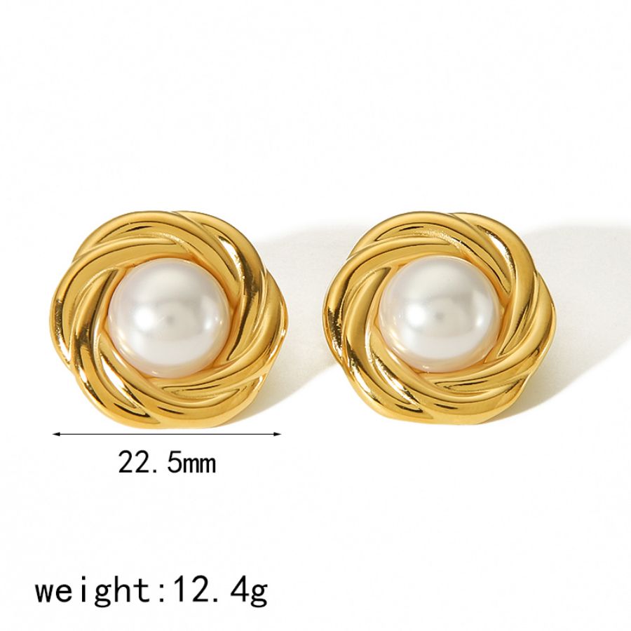 1 pair of stylish and elegant  gold-plated stainless steel geometric round inlaid tiger eye stone earrings for women's jewelry for daily wear h5Picture5