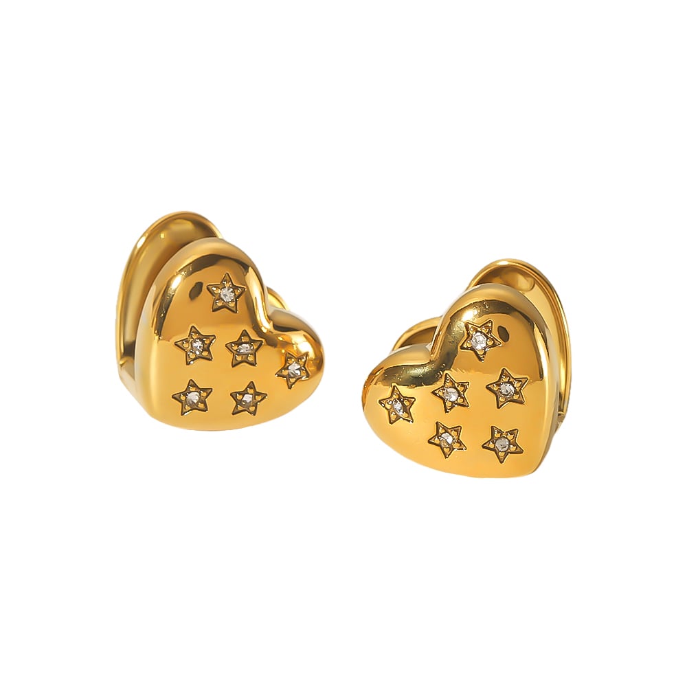 1 pair of classic fashion  gold-plated stainless steel double-sided diamond heart earrings for women's jewelry for daily wear Picture6