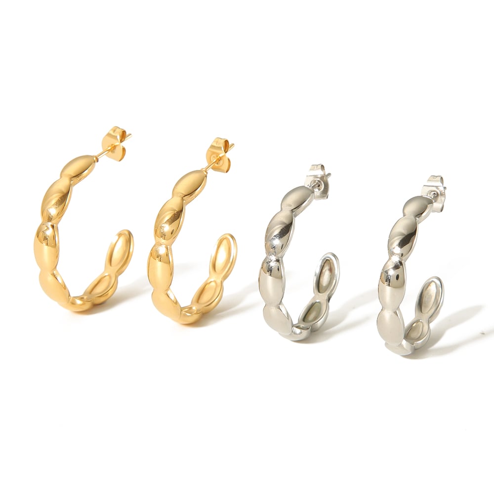 1 pair of simple and fashionable  gold-plated stainless steel geometric smooth C-shaped earrings for women's jewelry for daily wear Picture5